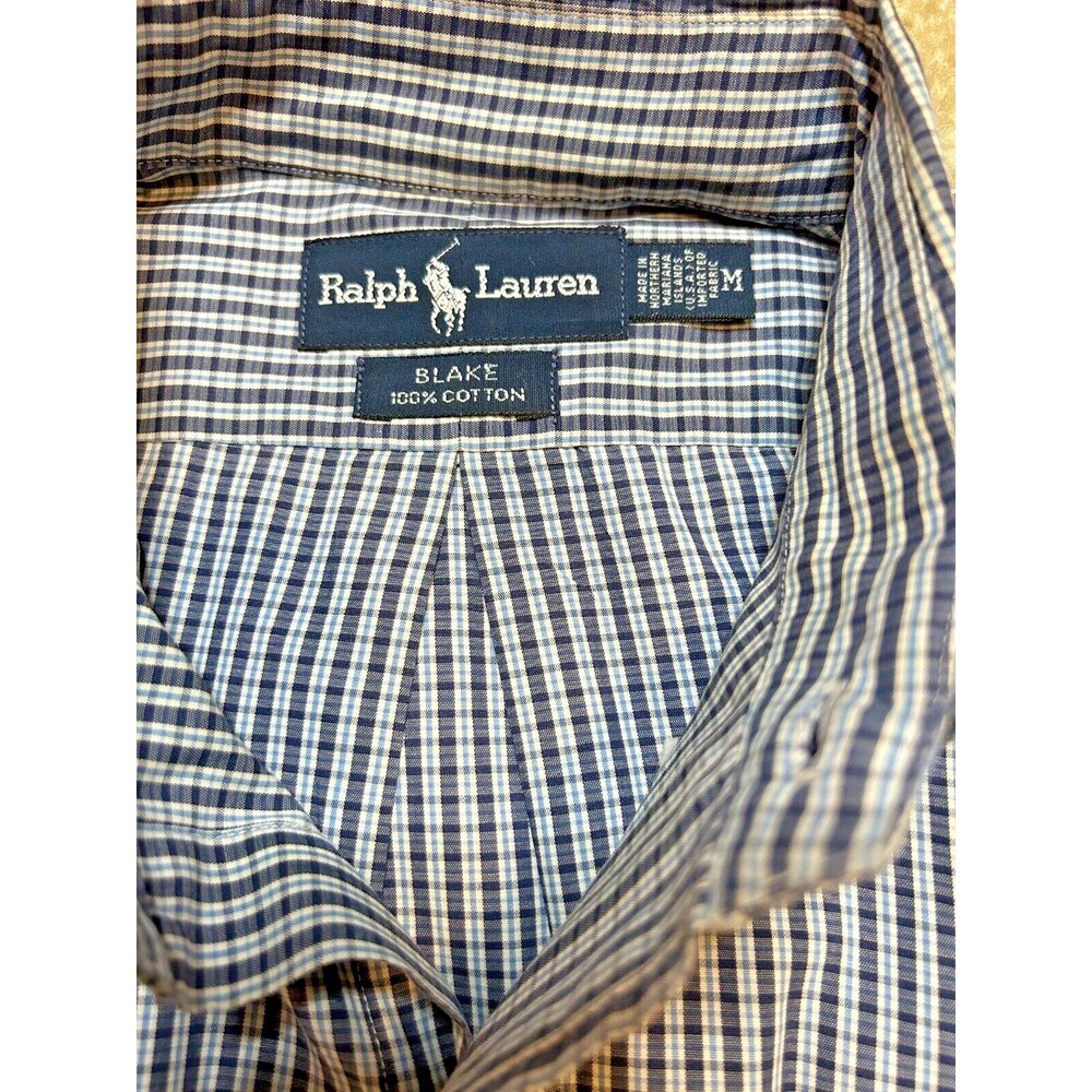 Vintage Ralph Lauren Blake Men's Button Down Collard Shirt Medium Blue Plaid U.S